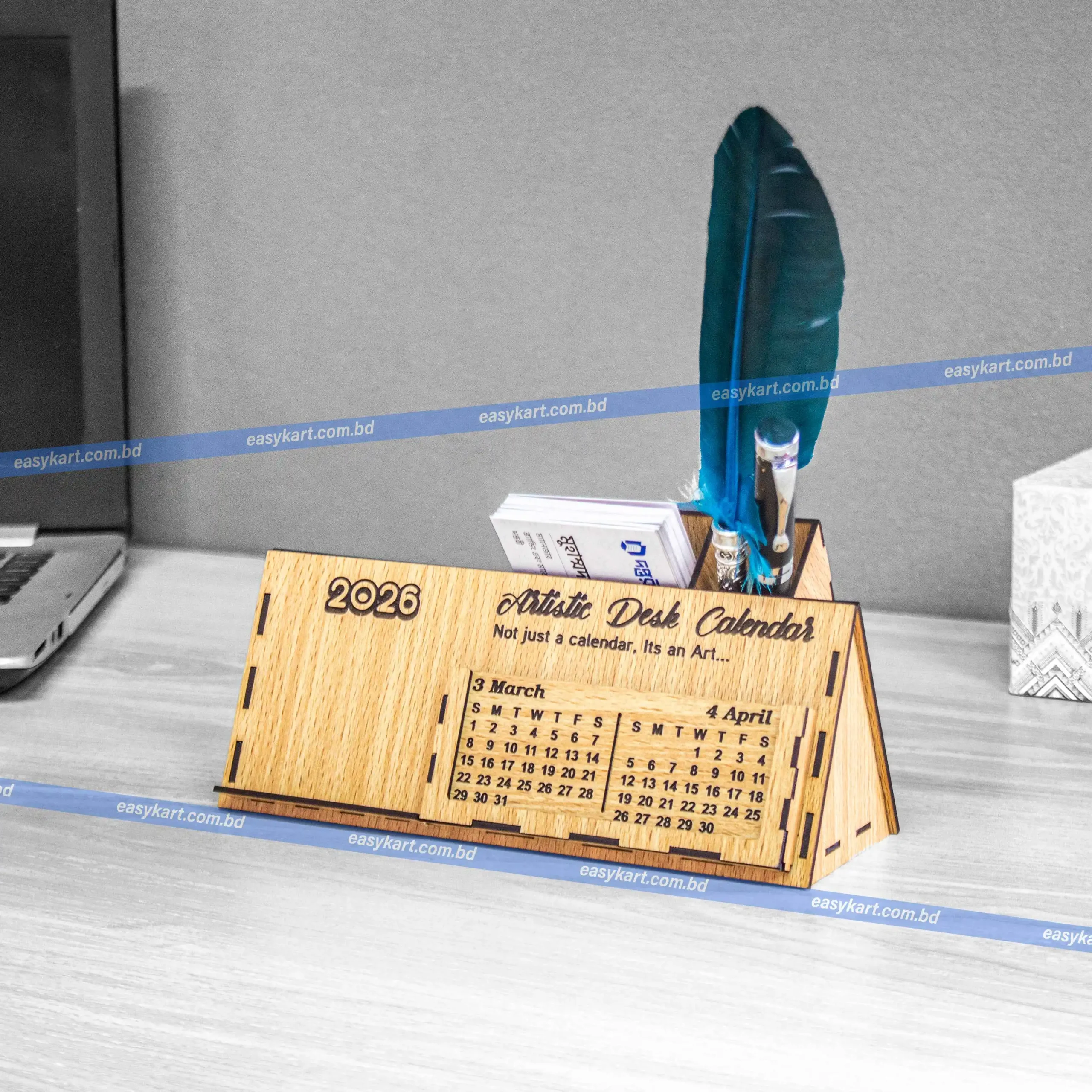 Compact Wooden Desk Calendar – Office Desk Organizer with Card & Pen Holder Compact Wooden Desk Calendar – Office Desk Organizer with Card & Pen Holder